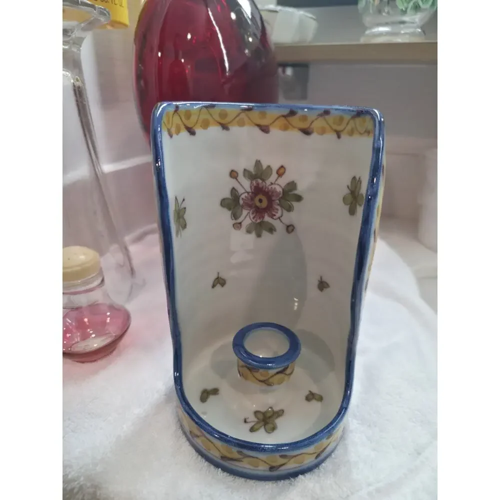 Vintage Casa Sanna Lisboa Portugal 1973 Hand Painted Pottery Chamberstick Holder